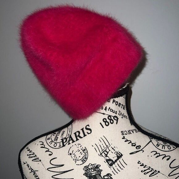 Women's Hot Pink Rabbit Hair and Wool Blend Hat - Picture 4 of 4